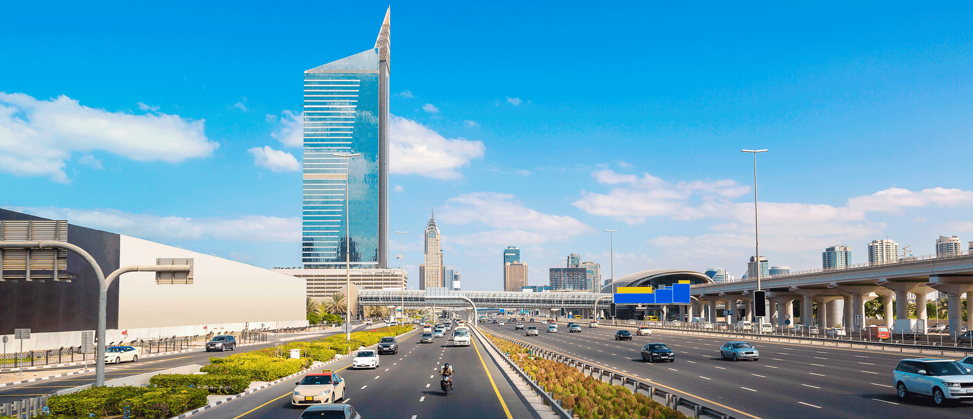 View on the road and the city